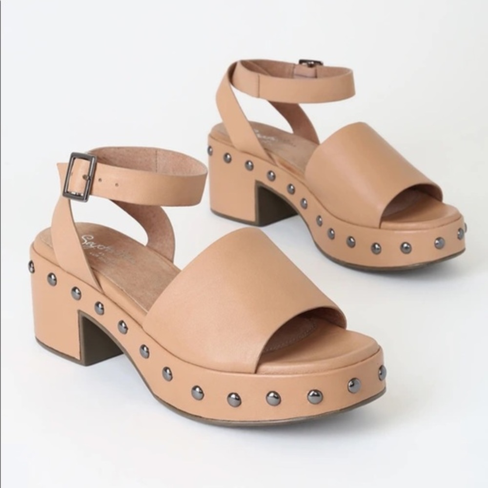 Seychelles Studded Tan Platform Sandals with Ankle Strap